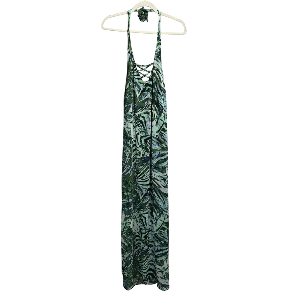 Jennifer Lopez Palm Paradise Women's 6 Halter Maxi Dress Lined Sheer | SKU 0823